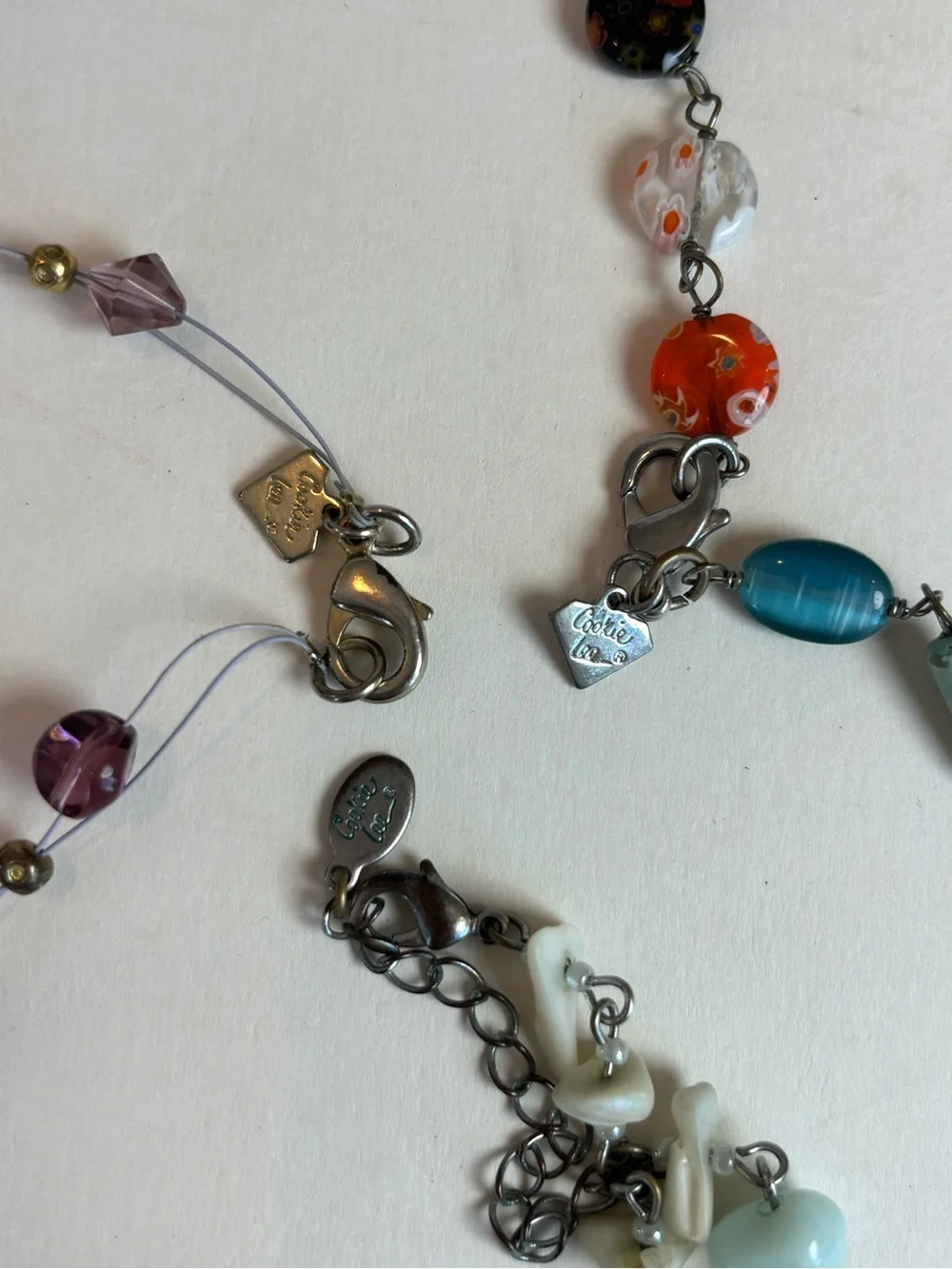 3 Cookie Lee Beaded Necklaces Purple Crystal Aqua Coastal Millefiori Glass